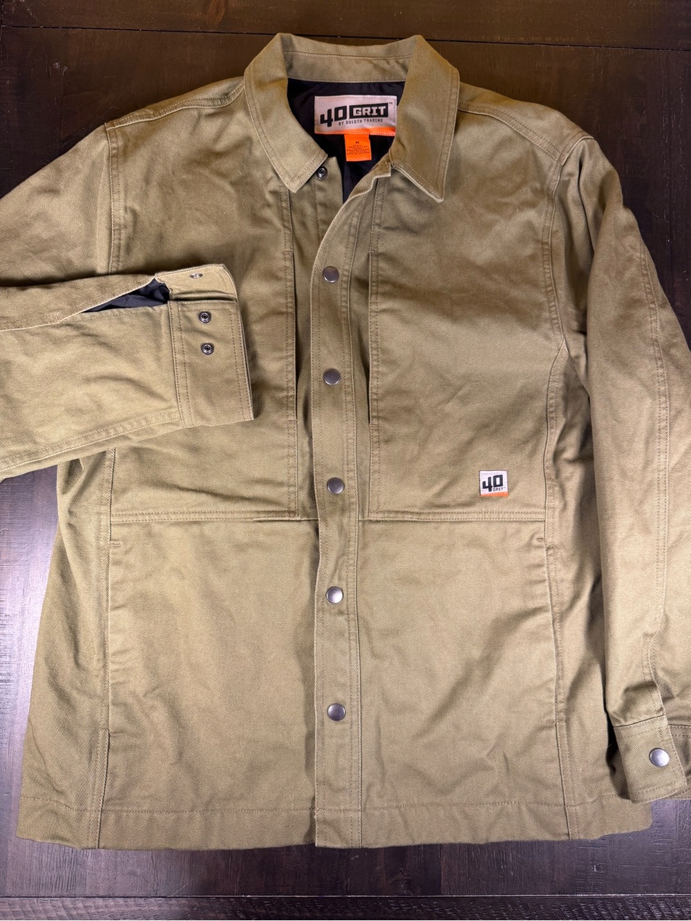 40 Grit by Duluth Trading Lined Canvas Shirt Jacket Tan Khaki Men M Medium